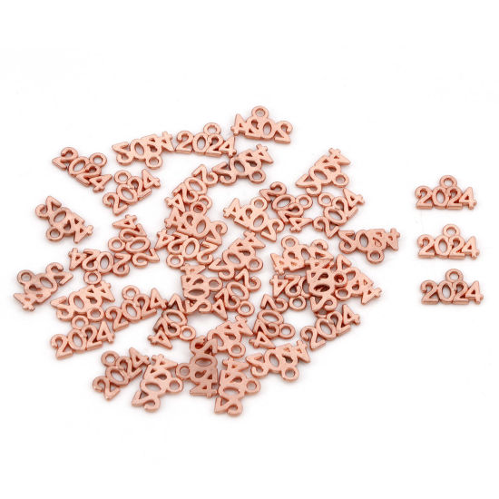 Picture of Zinc Based Alloy Year Charms Rose Gold Message " 2024 " Hollow 14mm x 9mm, 50 PCs