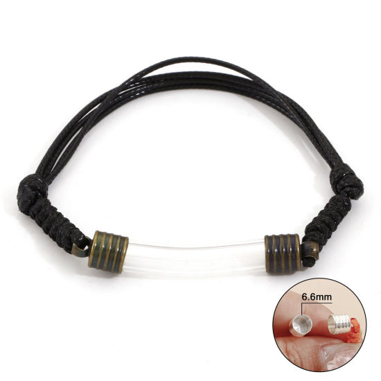 Image de Bracelets Tressés Accessoires Fiole Globe Transparent en Verre Noir Tube Courbé Pouvoir Ouvrir 26cm long, 1 Pièce