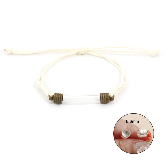 Picture of Transparent Glass Globe Bubble Bottle Braided Bracelets Accessories Findings Creamy-White Curved Tube Can Open 26cm long - 25cm long, 1 Piece