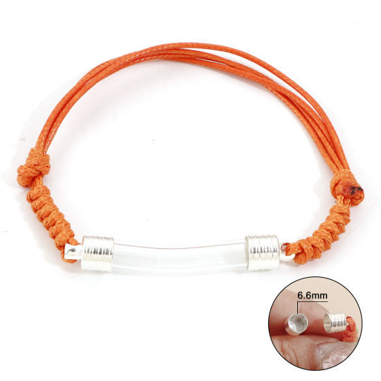 Picture of Transparent Glass Globe Bubble Bottle Braided Bracelets Accessories Findings Orange Curved Tube Can Open 26cm long - 22cm long, 1 Piece