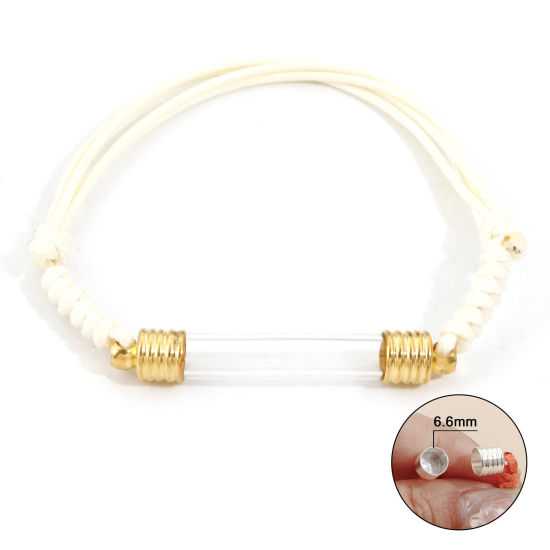 Picture of Transparent Glass Globe Bubble Bottle Braided Bracelets Accessories Findings Creamy-White Curved Tube Can Open 26cm long - 22cm long, 1 Piece
