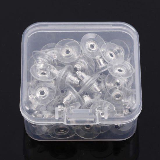 Image de Embout de Boucles d'Oreilles en Plastique & Alliage Forme Rond Argent Mat 10mm, 1 Boîte (Env. 60 Pcs/Boîte)