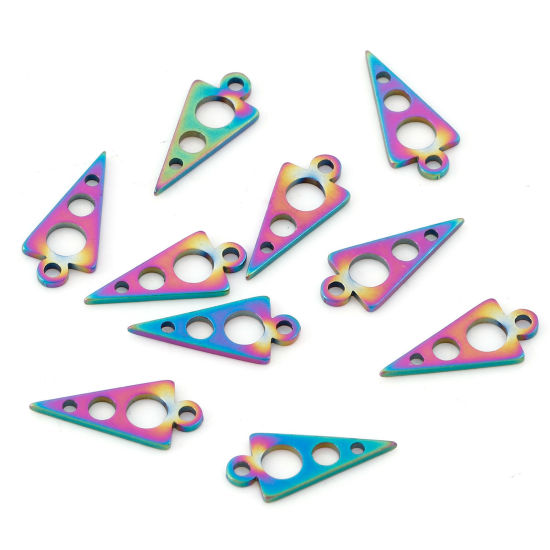 Image de 10 Pcs Breloques en 201 Acier Inoxydable Placage sous Vide PVD Respectueux de l'Environnement Géométrique Triangle Plaqué de Couleur Arc-en-ciel Creux 13mm x 6mm