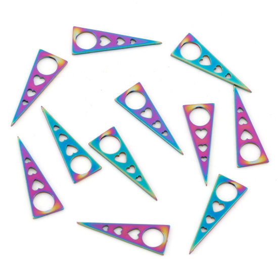 Image de 10 Pcs Breloques en 201 Acier Inoxydable Placage sous Vide PVD Respectueux de l'Environnement Géométrique Triangle Plaqué de Couleur Arc-en-ciel Creux 22mm x 8mm