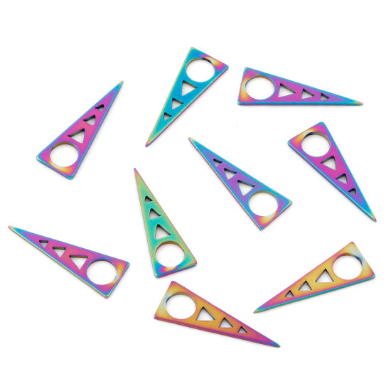 Image de 10 Pcs Breloques en 201 Acier Inoxydable Placage sous Vide PVD Respectueux de l'Environnement Géométrique Triangle Plaqué de Couleur Arc-en-ciel Creux 22mm x 8mm