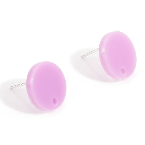 Picture of Acrylic Ear Post Stud Earrings Findings Round Mauve With Loop 14mm Dia., Post/ Wire Size: (21 gauge), 10 PCs