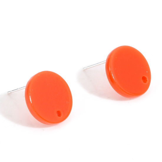 Picture of Acrylic Ear Post Stud Earrings Findings Round Orange With Loop 14mm Dia., Post/ Wire Size: (21 gauge), 10 PCs