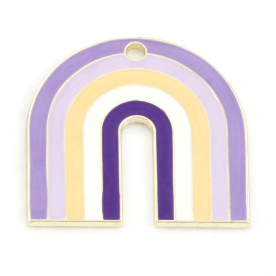 Bild von Zinklegierung Charms Hellgold Bunt Regenbogen Emaille 27mm x 26mm, 5 Stück