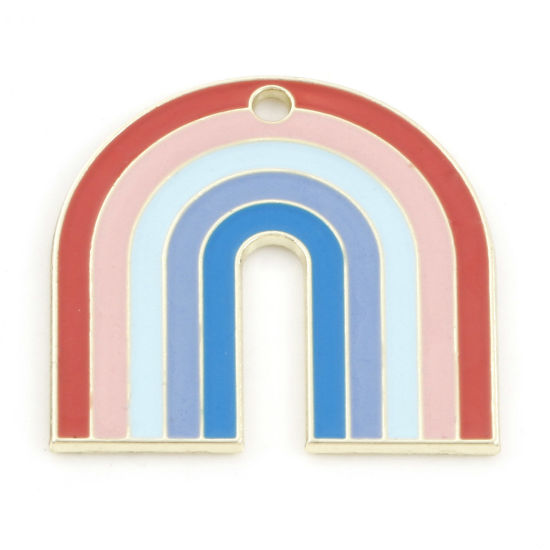Bild von Zinklegierung Charms Hellgold Bunt Regenbogen Emaille 27mm x 26mm, 5 Stück