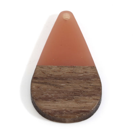 Picture of Natural Wood Effect Resin Pendants Orange Drop 3.8cm x 2.2cm, 2 PCs