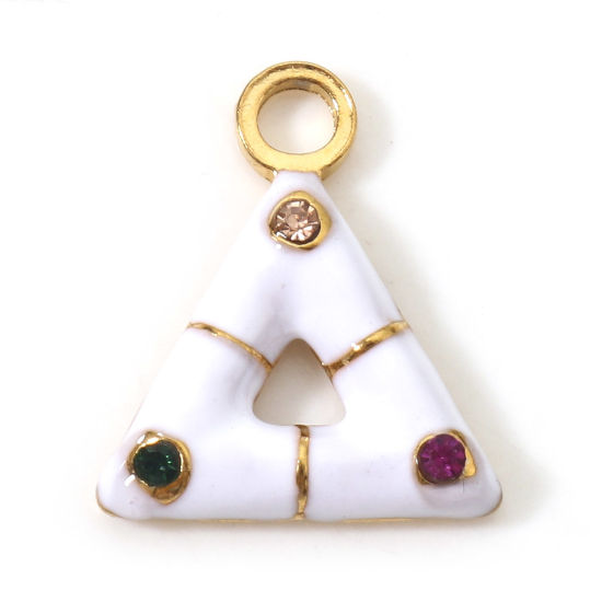 Изображение 1 ШТ Экологичное вакуумное PVD-покрытие 304 Нержавеющая Сталь Геометрический Подвески Треугольник Позолоченный Белый С Эмалью Разноцветный Горный Хрусталь 15мм x 13мм