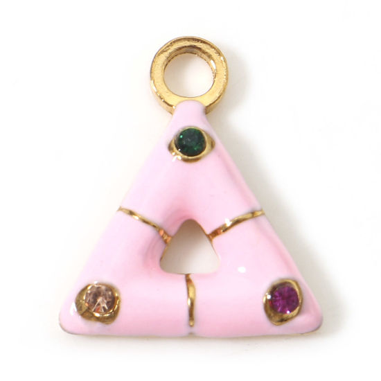 Изображение 1 ШТ Экологичное вакуумное PVD-покрытие 304 Нержавеющая Сталь Геометрический Подвески Треугольник Позолоченный Розовый С Эмалью Разноцветный Горный Хрусталь 15мм x 13мм