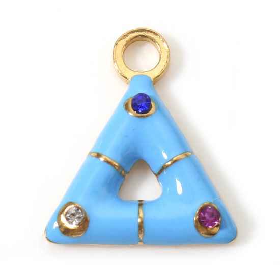 Изображение 1 ШТ Экологичное вакуумное PVD-покрытие 304 Нержавеющая Сталь Геометрический Подвески Треугольник Позолоченный Голубой С Эмалью Разноцветный Горный Хрусталь 15мм x 13мм