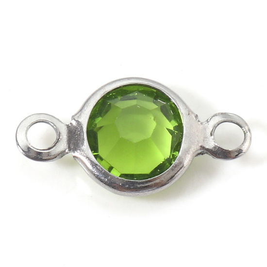 Immagine di 304 Acciaio Inossidabile & Vetro Pendenti Charms Connettori Tondo Tono Argento Verde Sezione 13mm x 7mm, 10 Pz