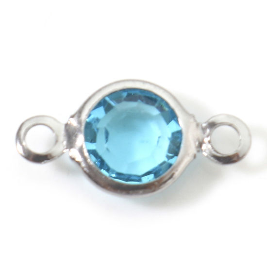 Immagine di 304 Acciaio Inossidabile & Vetro Pendenti Charms Connettori Tondo Tono Argento Blu Sezione 13mm x 7mm, 10 Pz