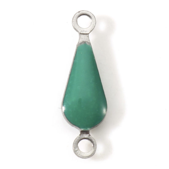 Immagine di 304 Acciaio Inossidabile Pendenti Charms Connettori Goccia Tono Argento Verde Paillettes Smaltate su Entrambi i lati 15mm x 5mm, 10 Pz
