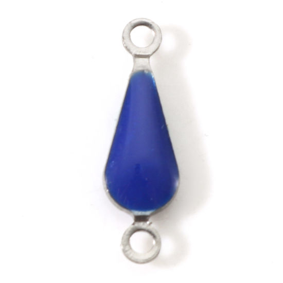 Immagine di 304 Acciaio Inossidabile Pendenti Charms Connettori Goccia Tono Argento Blu Scuro Malocchio Paillettes Smaltate su Entrambi i lati 15mm x 5mm, 10 Pz