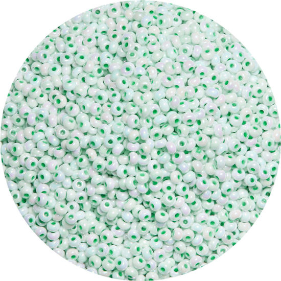 Picture of Ceramic Seed Beads Round Rocailles Green Colorful About 3mm Dia., 20 Grams ( 660 PCs/Packet)