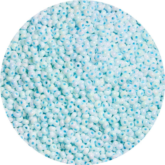 Picture of Ceramic Seed Beads Round Rocailles Blue Colorful About 3mm Dia., 20 Grams ( 660 PCs/Packet)