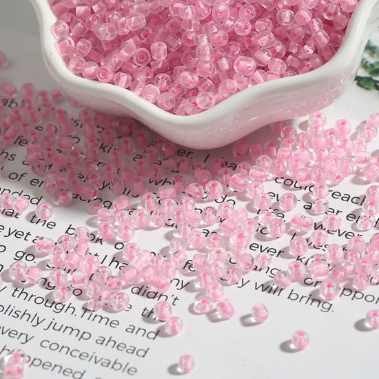 Picture of Glass Seed Beads Round Rocailles Pink Color-centered Transparent About 3mm Dia., 30 Grams ( 1000 PCs/Packet)