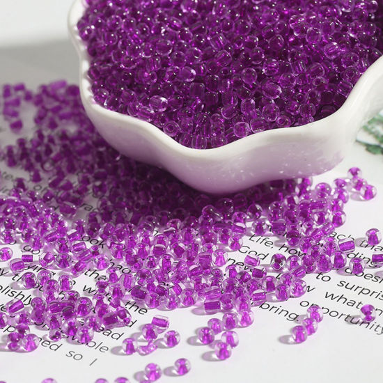 Picture of Glass Seed Beads Round Rocailles Purple Color-centered Transparent About 3mm Dia., 30 Grams ( 1000 PCs/Packet)