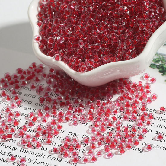 Picture of Glass Seed Beads Round Rocailles Red Color-centered Transparent About 3mm Dia., 30 Grams ( 1000 PCs/Packet)