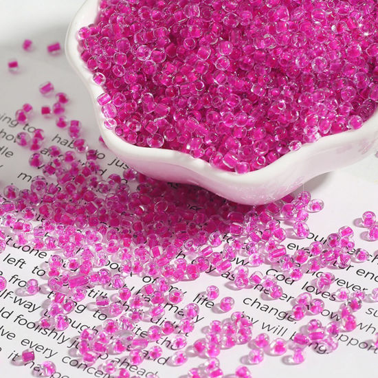 Image de Perles de Rocailles en Verre Rocailles Rondes Fuchsia Couleur Centrée Transparent Env. 4mm Dia., 30 Grammes ( 300 Pcs/Paquet)