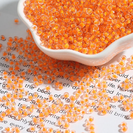 Picture of Glass Seed Beads Round Rocailles Orange Color-centered Transparent About 2mm Dia., 30 Grams ( 2000 PCs/Packet)