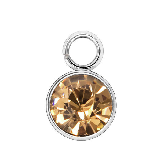 Bild von 304 Edelstahl Monatsstein Charms Rund Silberfarbe Gelb 6mm x 9mm, 10 Stück