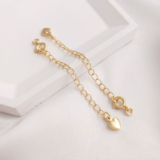 Picture of Brass Extender Chain Heart 14K Real Gold Plated 6.5cm, 2 PCs