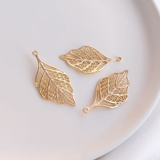 Image de Pendentifs en Laiton Feuille Plaqué Or Véritable 14K 3.7cm x 1.8cm, 1 Pièce