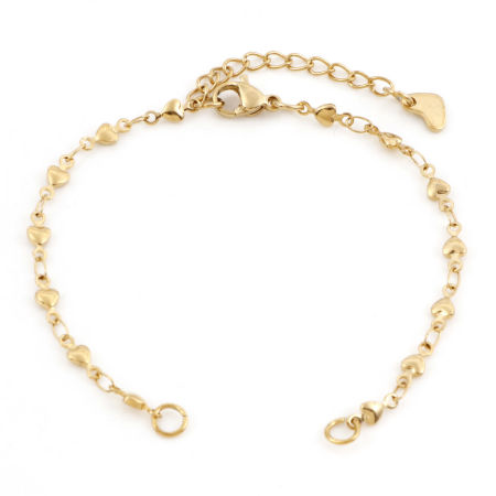 Picture of 2 PCs Eco-friendly PVD Vacuum Plating 304 Stainless Steel Link Chain Semi-finished Anklet For DIY Handmade Jewelry Making Heart 18K Gold Plated 16.5cm(6 4/8") long
