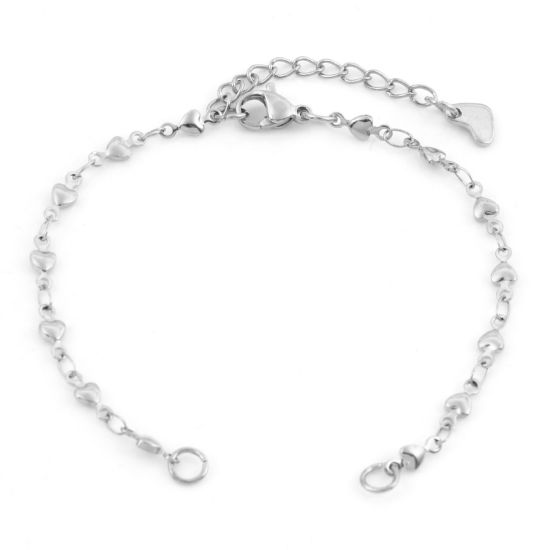 Picture of 304 Stainless Steel Link Chain Semi-finished Anklet For DIY Handmade Jewelry Making Heart Silver Tone 16.5cm(6 4/8") long, 2 PCs