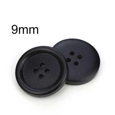 Picture of Natural Wood Buttons Scrapbooking 4 Holes Round Black 9mm Dia., 100 PCs