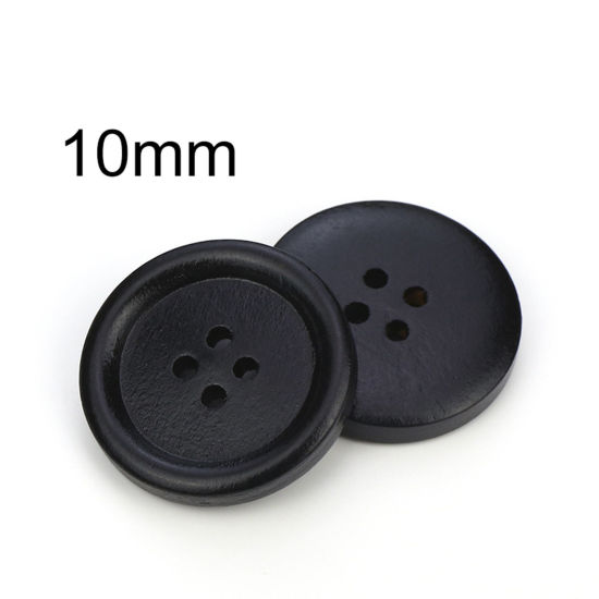 Picture of Natural Wood Buttons Scrapbooking 4 Holes Round Black 10mm Dia., 100 PCs