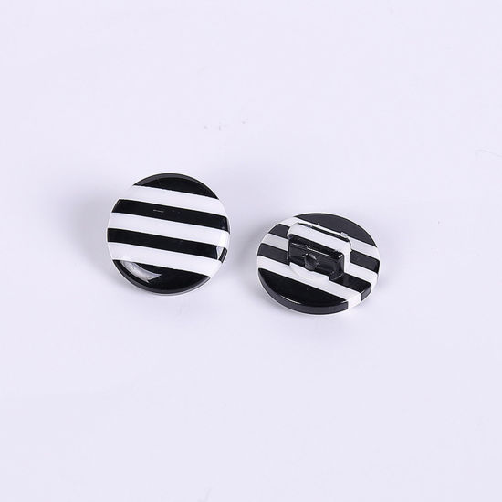 Picture of Resin Sewing Shank Buttons Round Rainbow Pattern Black 14mm Dia, 50 PCs
