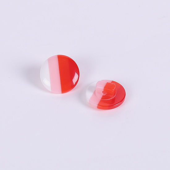 Picture of Resin Sewing Shank Buttons Round Rainbow Pattern Red 14mm Dia, 50 PCs