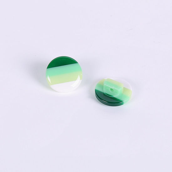 Picture of Resin Sewing Shank Buttons Round Rainbow Pattern Green 14mm Dia, 50 PCs