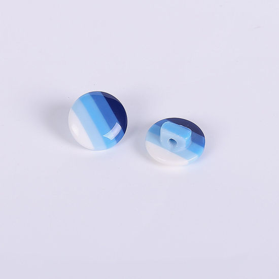 Picture of Resin Sewing Shank Buttons Round Rainbow Pattern Blue 14mm Dia, 50 PCs