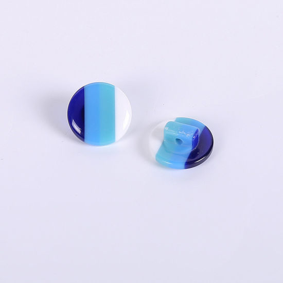 Picture of Resin Sewing Shank Buttons Round Rainbow Pattern Blue 14mm Dia, 50 PCs