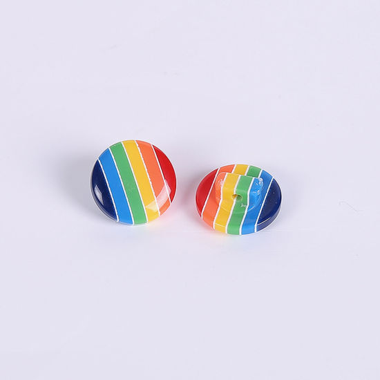 Picture of Resin Sewing Shank Buttons Round Rainbow Pattern Multicolor 14mm Dia, 50 PCs