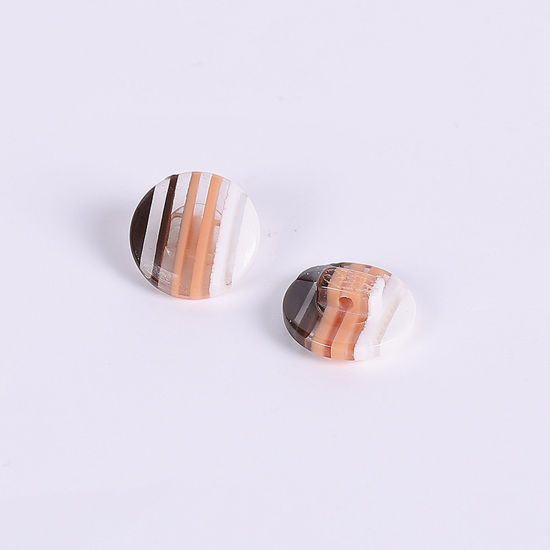 Picture of Resin Sewing Shank Buttons Round Rainbow Pattern Coffee 14mm Dia, 50 PCs