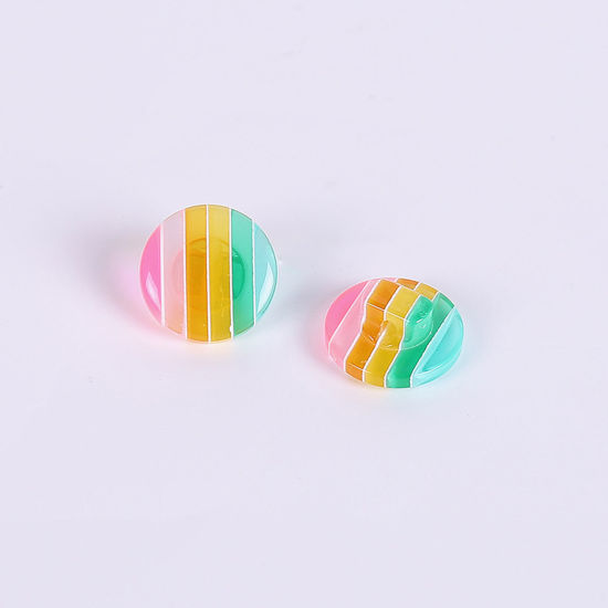 Picture of Resin Sewing Shank Buttons Round Rainbow Pattern Multicolor 14mm Dia, 50 PCs