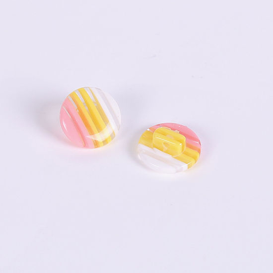 Picture of Resin Sewing Shank Buttons Round Rainbow Pattern Yellow 14mm Dia, 50 PCs