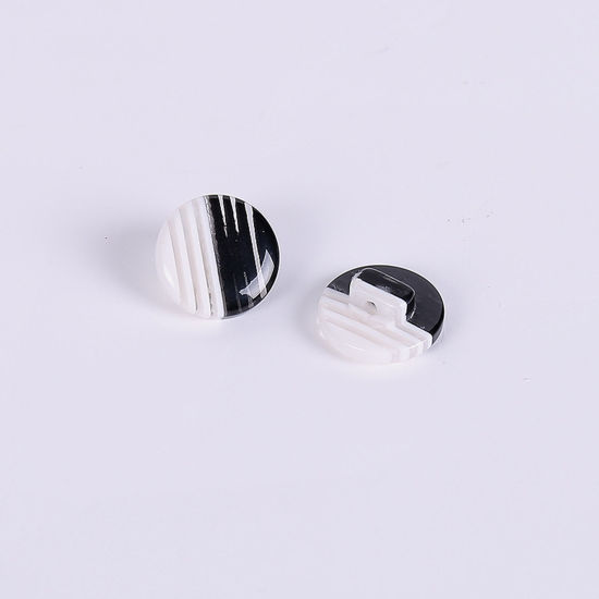 Picture of Resin Sewing Shank Buttons Round Rainbow Pattern Black & White 14mm Dia, 50 PCs