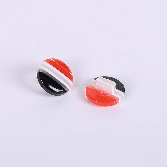 Picture of Resin Sewing Shank Buttons Round Rainbow Pattern Black & Red 14mm Dia, 50 PCs