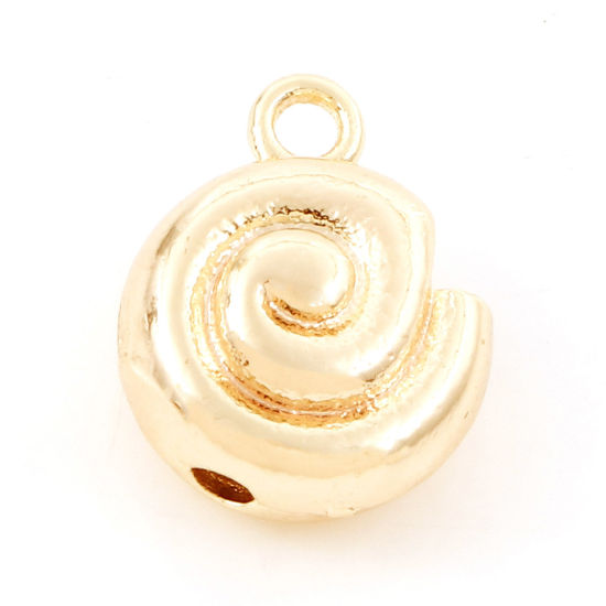 Picture of Brass Charms 18K Real Gold Plated Conch/ Sea Snail Spiral 3D 13mm x 10.5mm, 2 PCs