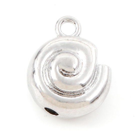 Picture of Brass Charms Real Platinum Plated Conch/ Sea Snail Spiral 3D 13mm x 10.5mm, 2 PCs