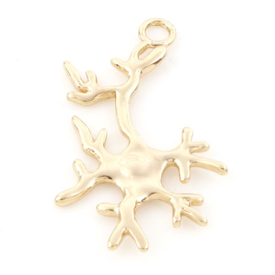 Picture of Brass Ocean Jewelry Charms 18K Real Gold Plated Coral 24mm x 15mm, 2 PCs