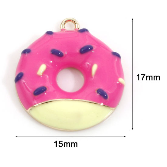 Image de Breloques en Laiton Donuts Plaqué Or Véritable 18K Émail 17mm x 15mm, 2 Pcs